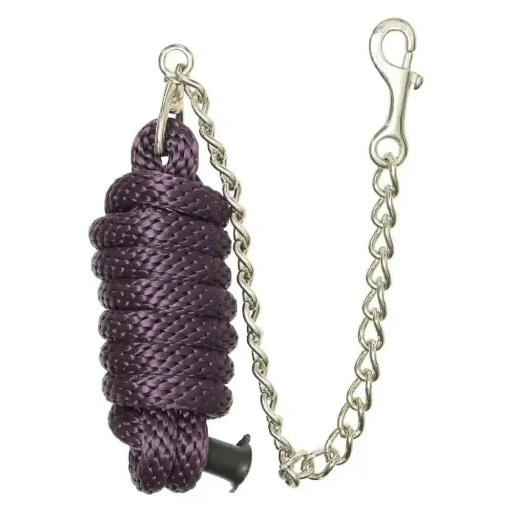 Purple braided rope coiled with silver metal chain irhclassic snap hook for imperial riding stallion use