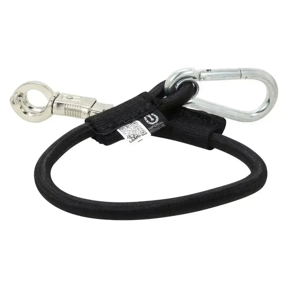 Black imperial riding trailerline elastic 60 cm with silver panic hook and carabiner for riding trailer use