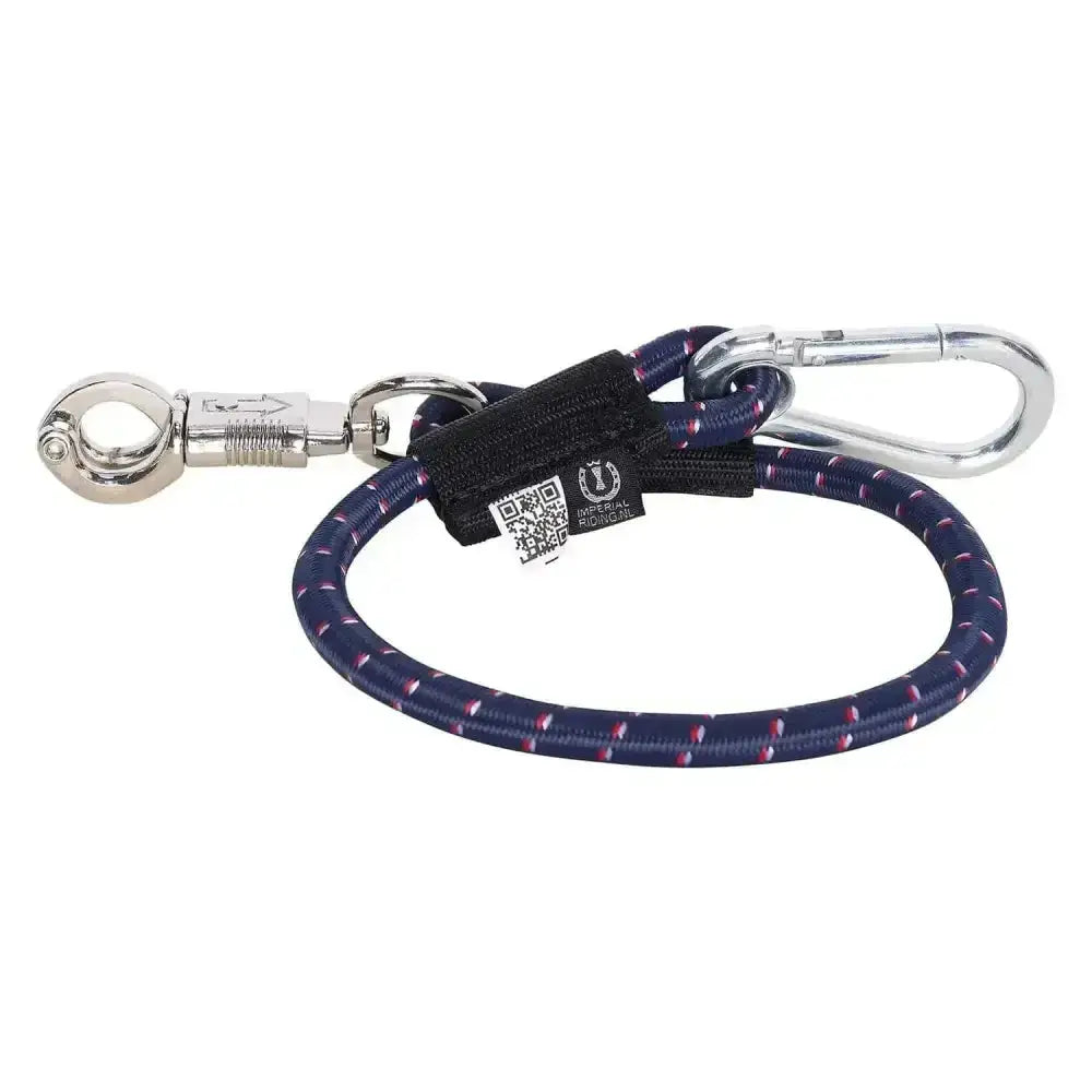 Imperial riding trailerline elastic 60 cm dark blue and purple woven rope leash with silver panic hook clips