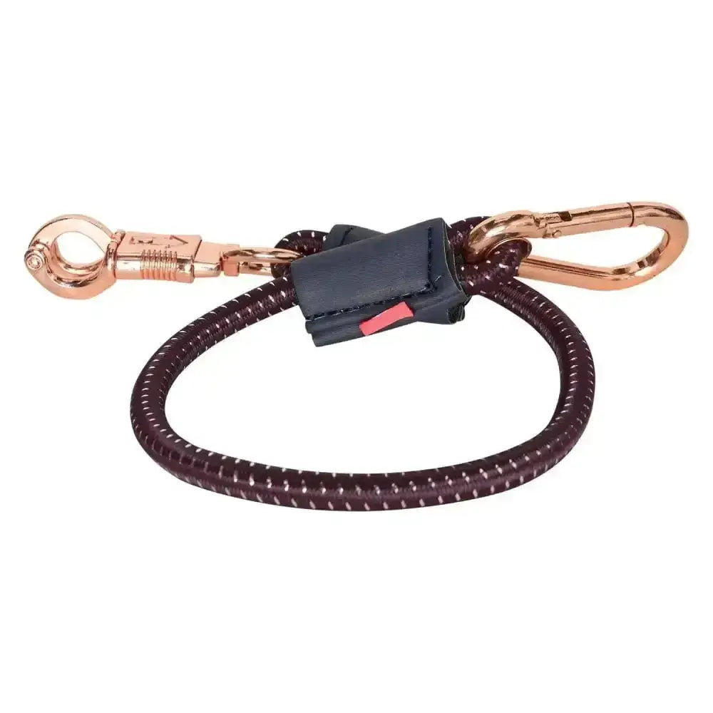 Dark burgundy imperial riding trailerline elastic 60 cm with rose gold panic hook carabiners and black leather strap