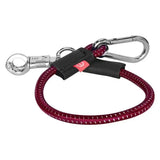 Imperial riding trailerline elastic 60 cm maroon braided rope keychain with black leather loops and silver panic hook carabiner