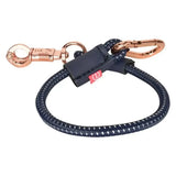 Navy blue imperial riding trailerline elastic keychain with rose gold panic hook and black leather strap accent 60 cm