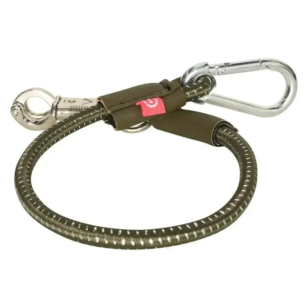 Imperial riding trailerline elastic 60 cm olive green rope with silver panic hook and red tag for riding trailers