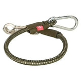 Olive green imperial riding trailerline elastic 60 cm with silver panic hook carabiners and a red tag