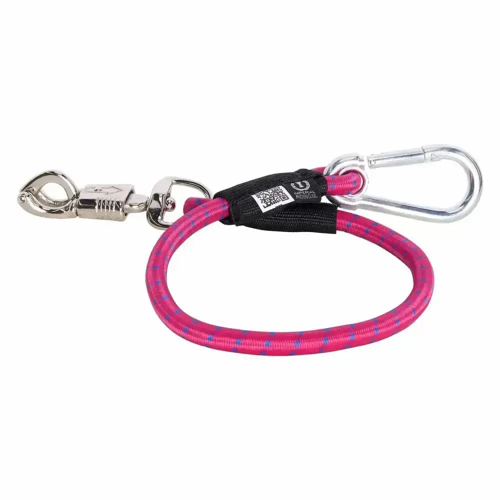 Imperial riding trailerline elastic 60 cm leash with pink blue pattern panic hook and silver metal carabiner