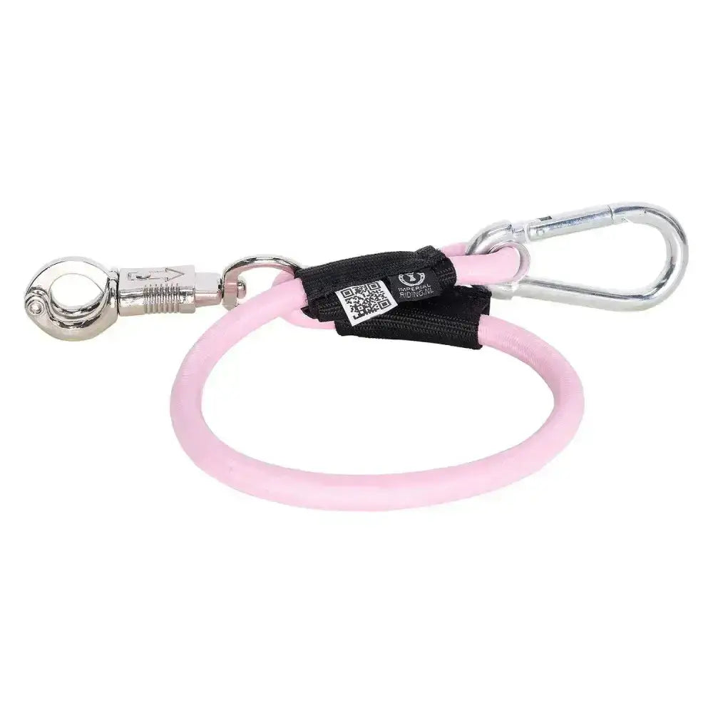 Pink silicone imperial riding trailerline elastic 60 cm with silver metal panic hook and locking clip keychain