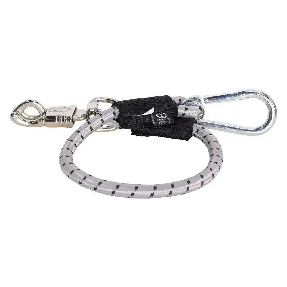 Imperial riding trailerline elastic 60 cm silver and black elastic leash with metal panic hook carabiner clips