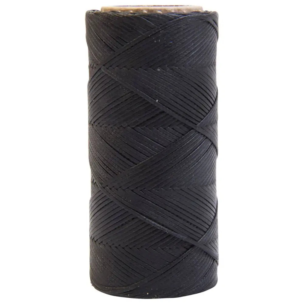 Black imperial riding waxed braided waxed thread spool with textured crisscross pattern for durable braiding