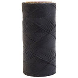 Black imperial riding waxed braided waxed thread spool with textured crisscross pattern for durable braiding