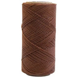 A spool of imperial riding waxed brown braided waxed thread with a woven chevron pattern for durable braiding