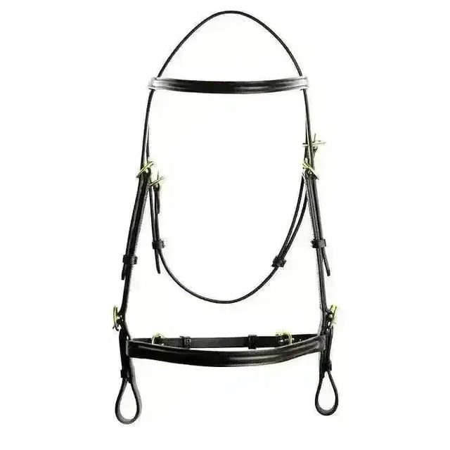Black leather english leather headcollar with brass hardware in a classic leather headcollar style bridle