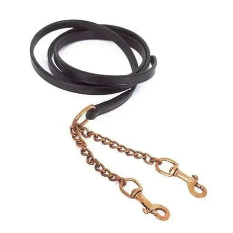 In Hand Leather Lead Rein Split Chain 1/2inch Heritage English Leather Havana Rhinegold Reins Barnstaple Equestrian Supplies