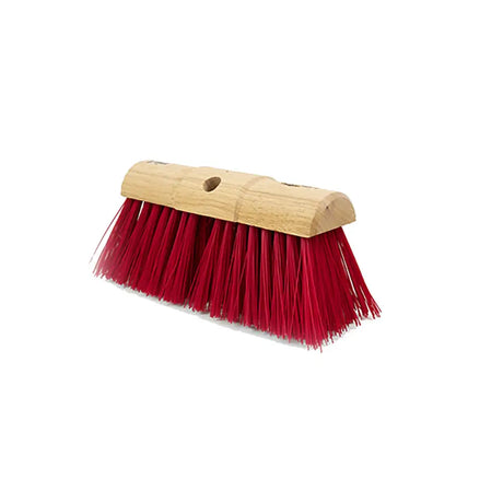 Red bristle industrial stiff yard broom head 330mm with light wood handle for heavy duty outdoor cleaning