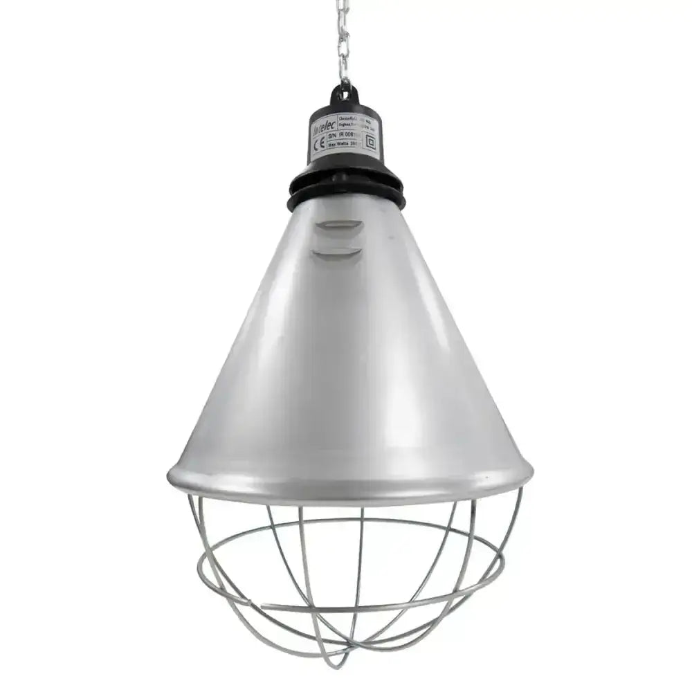 Silver conical industrial pendant lamp with wire cage guard for intelec lec250en eco infra-red heat lamp 2 pack