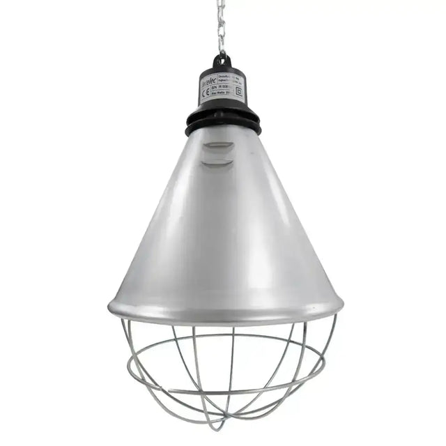 Silver conical industrial pendant lamp with wire cage guard for intelec lec250en eco infra-red heat lamp 2 pack