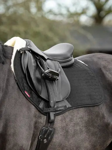 LeMieux Merino+ Half Lined Suede EuroJump Square Black/Natural Medium Black/Natural Saddle Pads