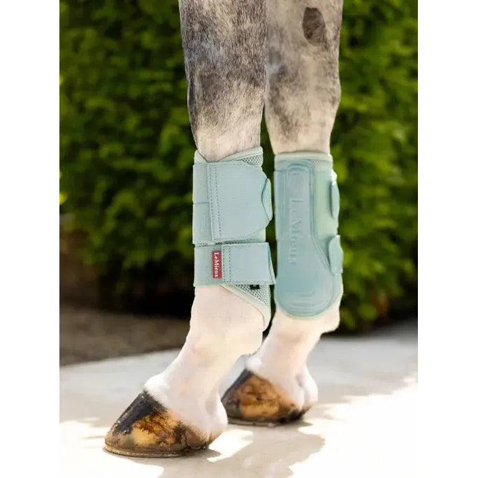 Lemieux Arika Mesh Brushing Boots Aqua on Grey Horse