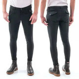 Black john whitaker miami mens breeches with full silicone seat and reinforced knee panels for riding comfort