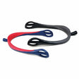 Red and blue ergonomic john whitaker nylon spurs with black accents designed for comfort and performance riding