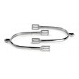 A pair of sleek silver john whitaker prince of wales spur set leather straps engraved for sensitive skinned horses