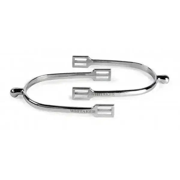 A pair of sleek silver john whitaker prince of wales spur set leather straps engraved for sensitive skinned horses