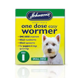 Johnson’s veterinary easy wormer single dose treatment for small dogs up to 6 kgs in bright yellow and green box