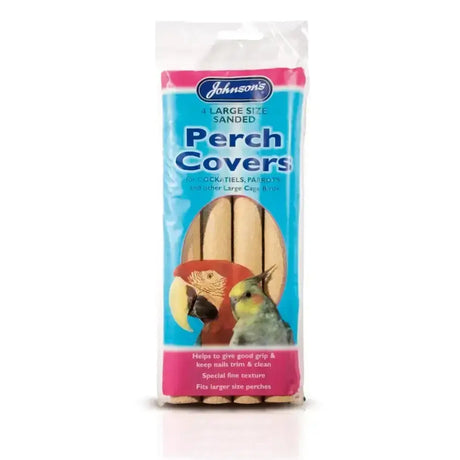 Johnson’s veterinary sanded perch large size sanded perch cover in clear package with light brown speckled wooden sticks
