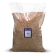 A clear plastic bag of mixed yellow and brown corn kernels sealed for jeff four seasons pigeon corn 20 kg product