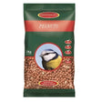 A 2kg bag of johnston and jeff premium peanuts in green and red pouch featuring a blue tit bird peanuts 6x2kg