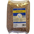 Johnston & jeff quail mix 12.75k high protein small golden brown feed mix in resealable bag with blue yellow label