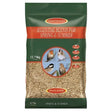 Green and red packaged johnston and jeff summer mix bird food with clear window showing wild bird seed blend