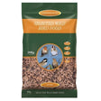 A 20kg bag of johnston and jeff wild bird food with green and orange packaging showing birds and seed mix inside