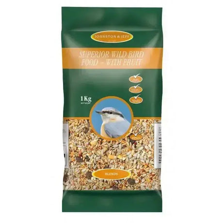 Green and orange 1kg bag of johnston and jeff wild bird superior mix husk-free mix means with nuthatch image