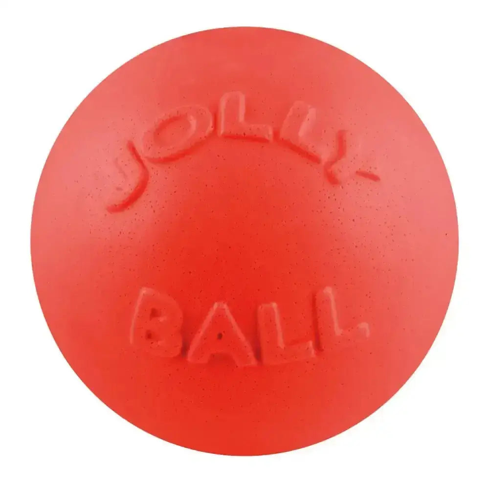 Bright red textured rubber jolly ball dog toy made from jollyflex material from jolly pets bounce-n-play orange line