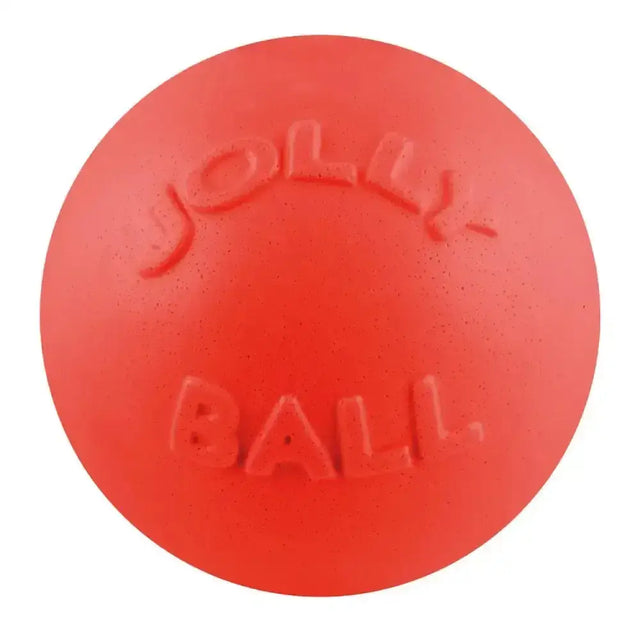 Bright red textured rubber jolly ball dog toy made from jollyflex material from jolly pets bounce-n-play orange line