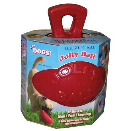 Red glossy plastic jolly pets dual jolly ball 8 inch extraordinary play ball dog toy with handle on top