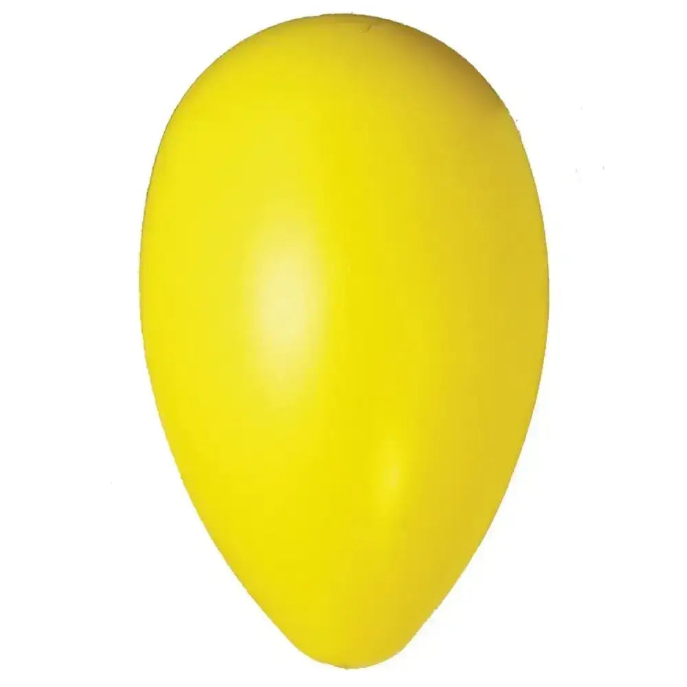 A smooth bright yellow egg-shaped stress ball with a matte finish from jolly pets jolly egg yellow in a fun oval shape