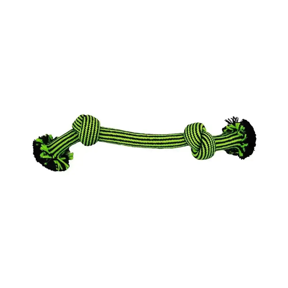 Bright green and black striped traditional braided jolly pets knot-n-chew rope dog toy with knotted ends to withstand rough playtime