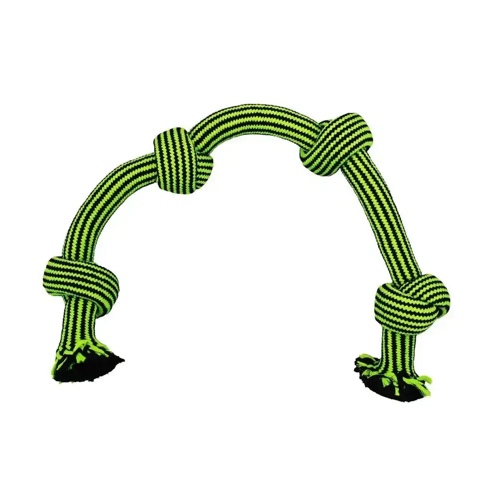 Bright green and black striped traditional braided jolly pets knot-n-chew rope dog toy to withstand rough playtime
