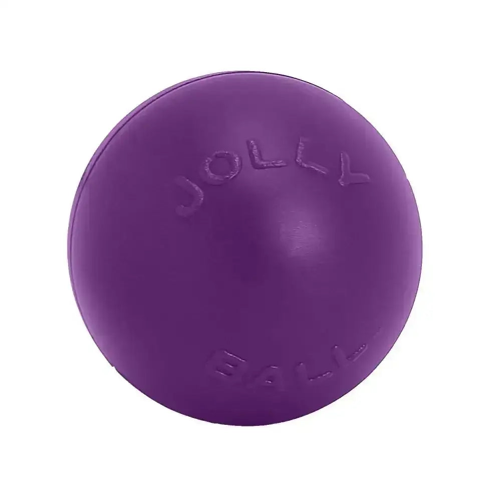 Purple jolly pets push-n-play smooth rubber baddest dog ball with embossed branding perfect for active play