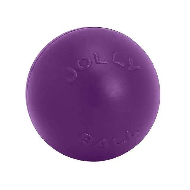Purple jolly pets push-n-play smooth rubber baddest dog ball with embossed branding perfect for active play