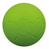 Bright lime green rubber jolly pets jolly soccer ball apple with embossed yogurt ball text and textured surface
