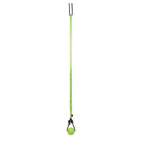 Bright lime green jolly pets tree tugger with textured ball for solo play time and fun dog toy