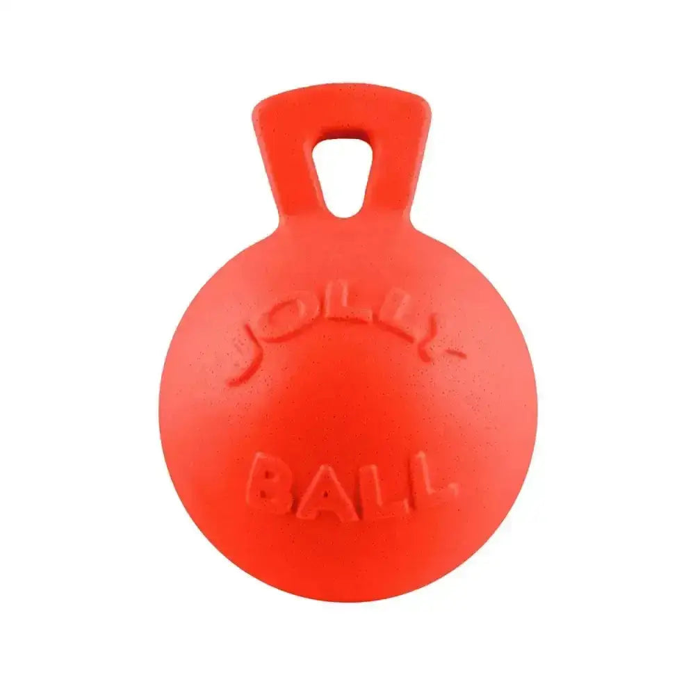 Bright orange round rubber jolly pets tug-n-toss toy with handle great interactive toy for dogs