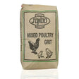 A beige paper bag of jondo brand poultry mixed grit with a black and green label that helps digest food
