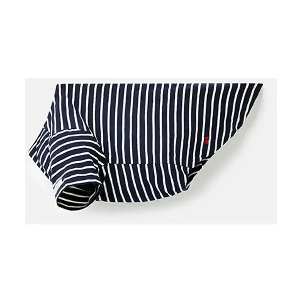 Navy blue and white striped long sleeve joules harbour top with subtle red logo perfect as your favourite joules harbour shirt