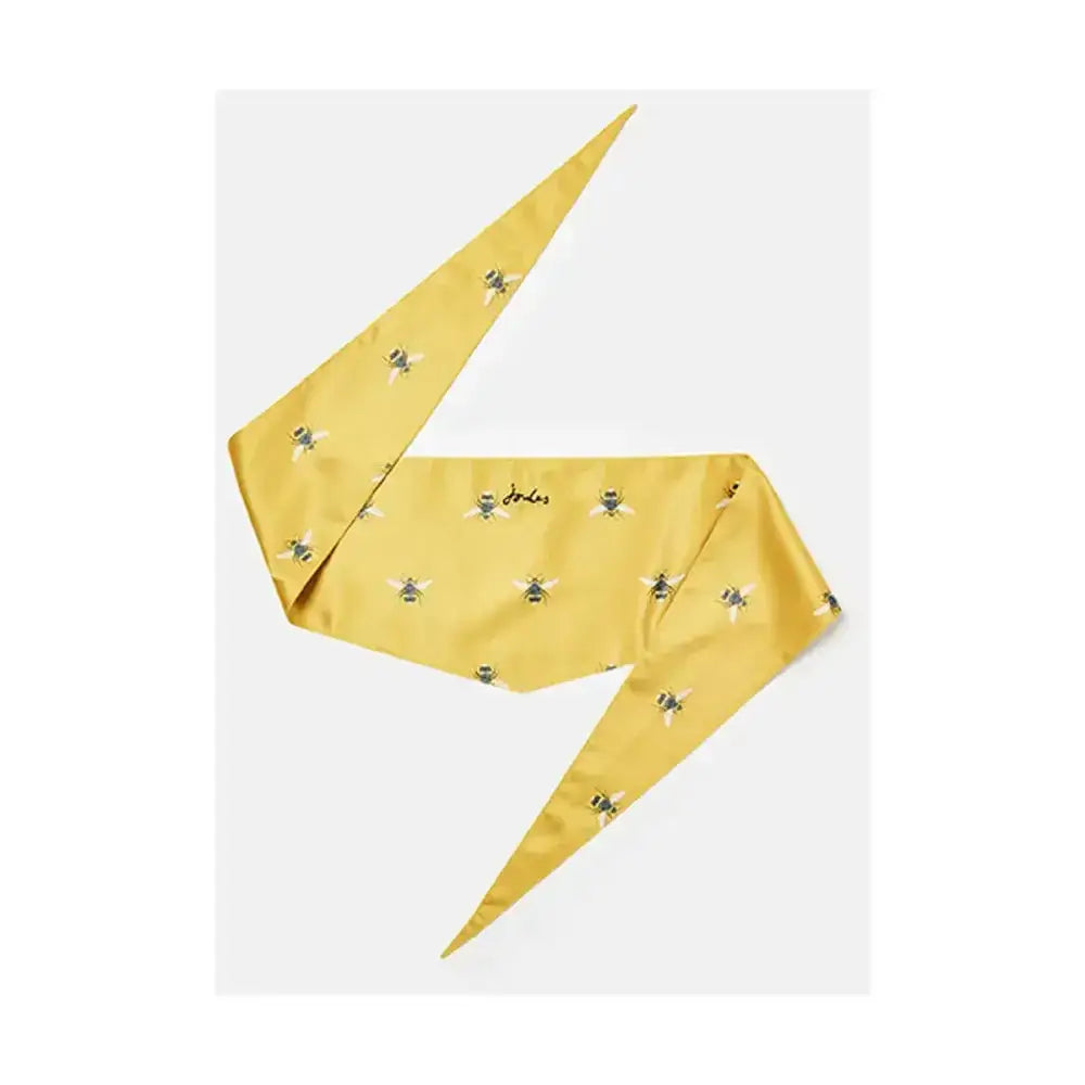 Yellow silk joules neckerchief with black and white bee print featuring the signature joules gold bee design