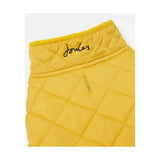Bright yellow joules quilted dog coat with diamond quilted padded design and subtle joules logo on the collar