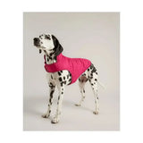 A vibrant pink joules quilted dog coat with diamond quilted padded design and adjustable collar for a snug fit