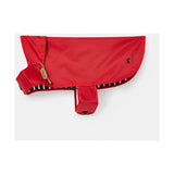Bright red joules raincoat waterproof lightweight dog coat with black and white trim and chest logo in dog apparel